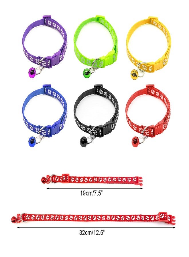 Quacc 6pcs Puppy Collars, Puppy Whelping Collars Colourful Adjustable Dog Collar 19-32CM Paw Print Collar with Bell for Small Dog Cats - Image 2